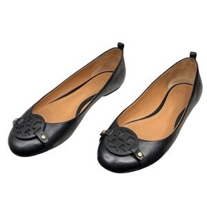 Tory Burch Black Leather Loafers with Cutout Logo